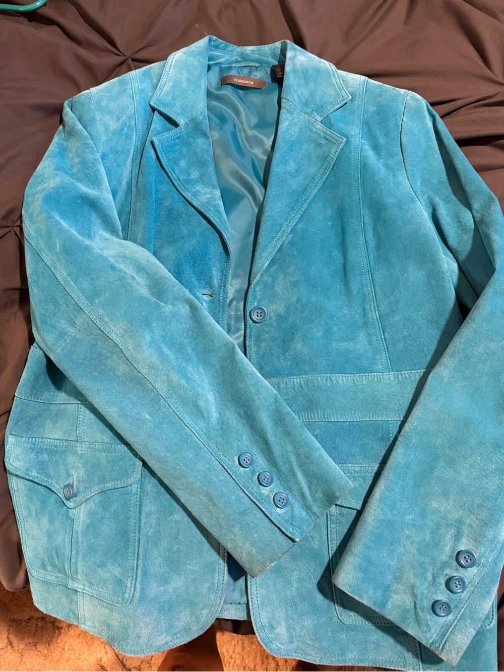 Teal Suede Blazer Jacket - Classic Tailored Style
